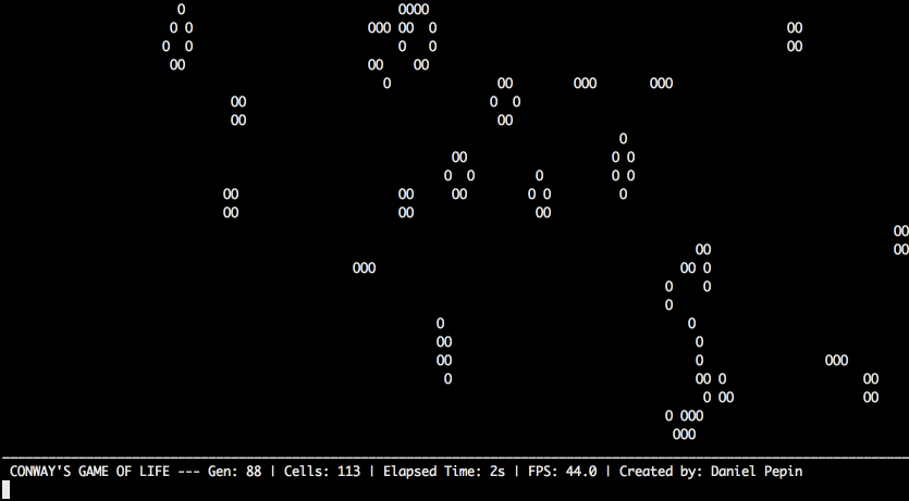 A short animation of the patterns of Conway's Game of Life