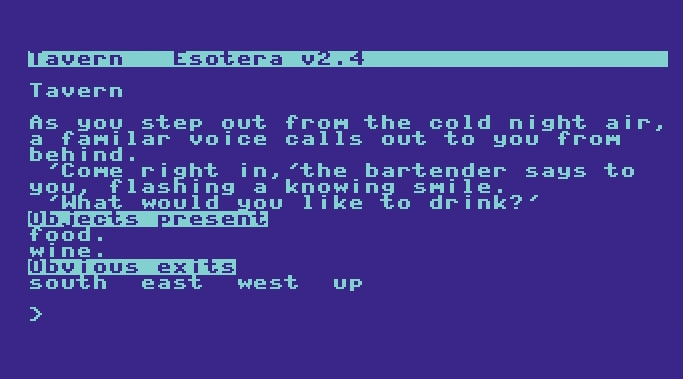 Screenshot of an old text adventure game.