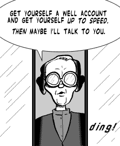 page 070: the elevator doors begin to close on West. Balloon: “GET YOURSELF A WELL ACCOUNT AND GET YOURSELF UP TO SPEED. THEN MAYBE I’LL TALK TO YOU.”; sound effect: “ding!”