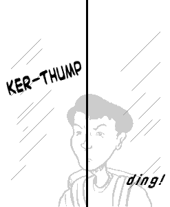 page 071: the doors shut, leaving Peter’s faint reflection. Sound effects: “KER-THUMP” and “ding!”