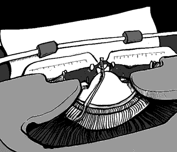 page 135: extreme close-up of the typebars striking the paper in the carriage. No text in the image