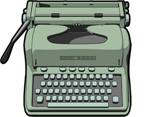 page 169: the Hermes typewriter head-on, keys and carriage in view, its nameplate lettered “HERMES”